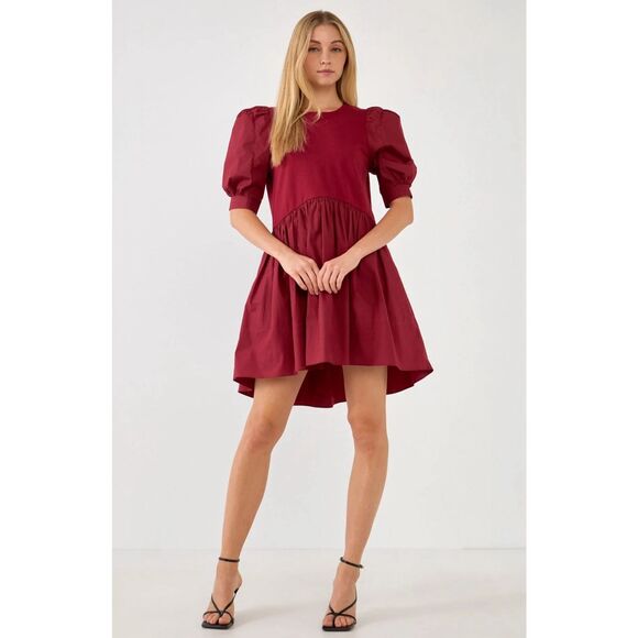 English Factory puffed sleeve hi low dress - Picture 1 of 7